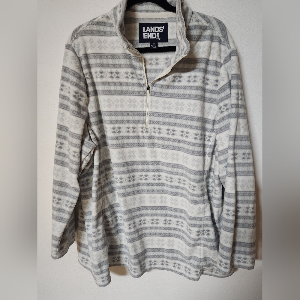 Lands' End Womens White and Gray Quarter Zip Size 3X
